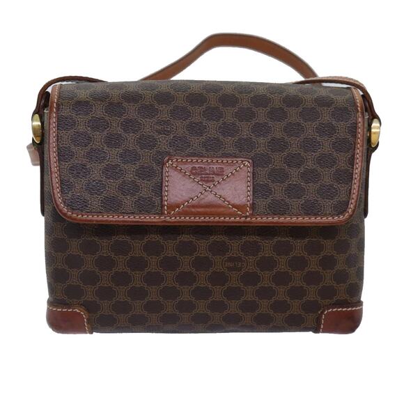 CELINE Macadam Canvas Shoulder Bag Pvc Leather Brown Gold - Picture 2 of 12